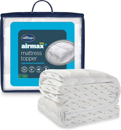 Silentnight Airmax 1000 Double Mattress Topper - Extra Thick Deep Fitted Mattress Enhancer with 10cm Thick Cushioning, Mesh Sides to Increase Airflow and Elasticated Straps - Double - 190x135cm