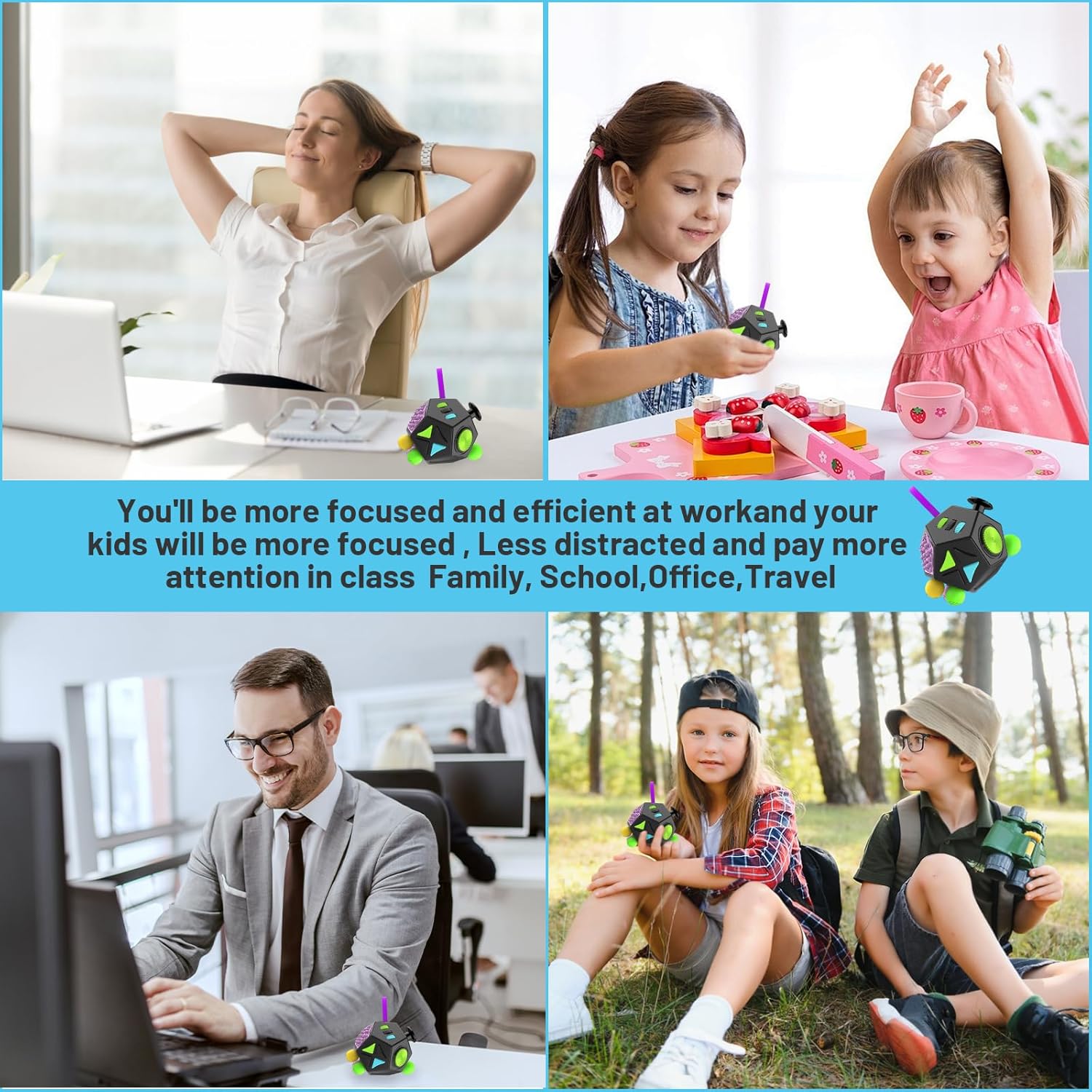 Fidget Cube With 12 Sides Figet Cube Adult Infinity Fidget Cube Toy Stress & Anxiety Cube Toy for all Ages with ADHD, ADD, ASD, ADHD Fidget Cube for Adults Kids Killing Time Gifts Christmas Gifts