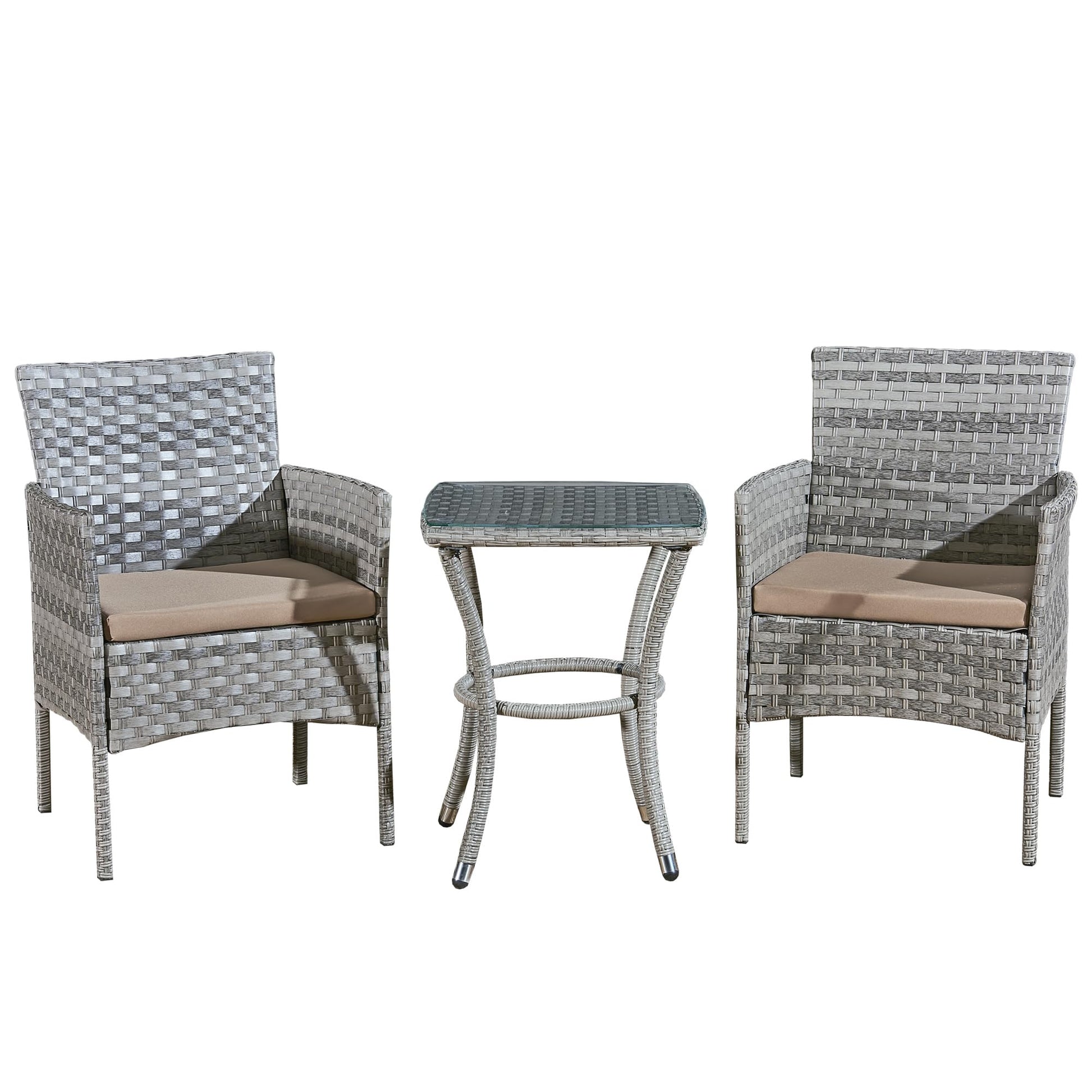 4 Piece Rattan Garden Furniture Sets, Patio Conservatory Set, Include Rattan loveset Sofa, Chair, Glass Coffee Table