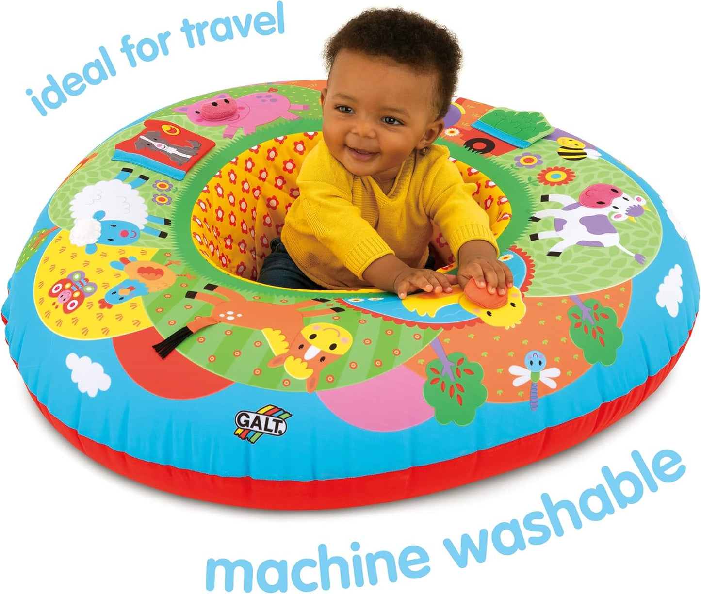 Galt Playnest, Farm - Baby Sit Me Up with Inflatable Ring, Head & Neck Support, 8 Sensory Activities, 90cm Diameter & Machine Washable Cover - Easy Travel, Suitable from Birth - Ages 0 Months Plus