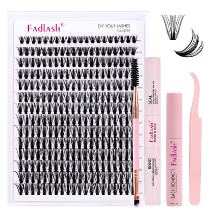 FADLASH DIY Lash Extension Kit Individual Lashes Clusters30P+40P D Curl 8-16mm Lash Bond and Seal, Clusters Lash Glue Remover and Eyelash Tweezers for Eyelash Extensions