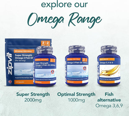 Omega 3 Fish Oil 2000mg, EPA 660mg DHA 440mg per Daily Serving. 120 Capsules (2 Months Supply). Supports Heart, Brain Function and Eye Health. 2 Capsules Per Serving