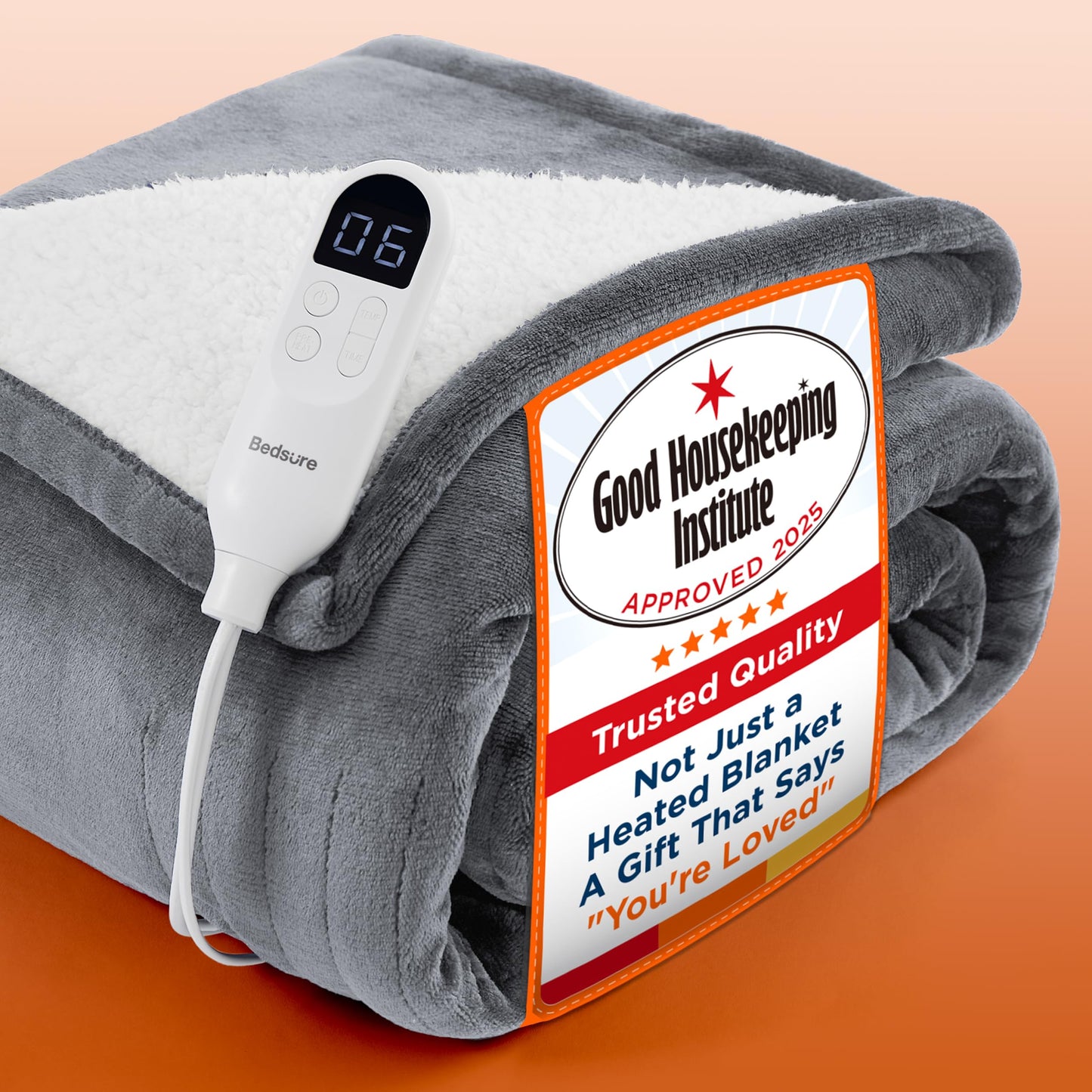 Bedsure Electric Blanket Heated Throw - 6 Heat Levels & 10 Timer Settings, Ultra-Soft Flannel & Sherpa Fast Heating Throw, 130x160cm, Overheat Protection, Taupe