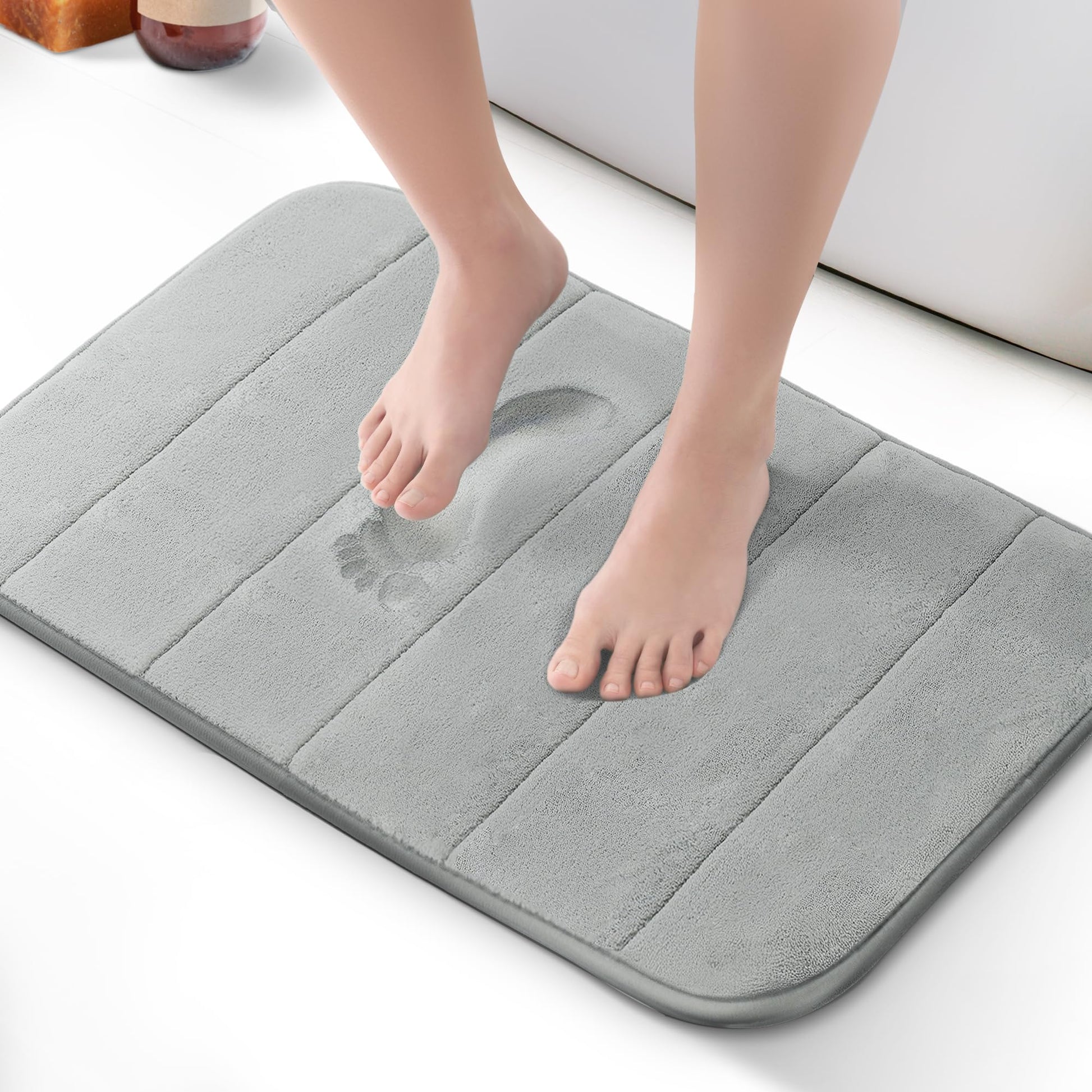 KEPLIN Memory Foam Bath Mat - Ultra-Soft, Highly Absorbent, Non-Slip, Machine Washable - Luxurious Comfort for Home & Bathroom Floors (Light Blue, 40 x 60cm)