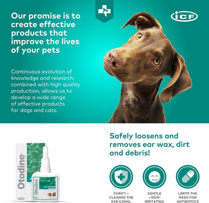 Otodine | Cat & Dog Ear Cleaner Solution | Dog Ear Drops to Stop Wax Build Up, Head Shaking, Discomfort, Ear Odour & Scratching | 100ml