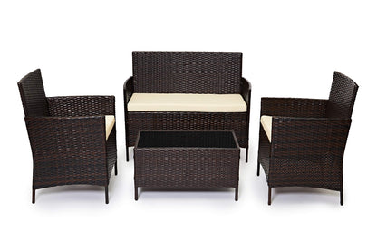 Grey Rattan Garden Furniture Set Patio Conservatory Balcony Indoor Outdoor 4 Seater Piece Glass Top Coffee Table Modular Sofa Loveseat with Cushions