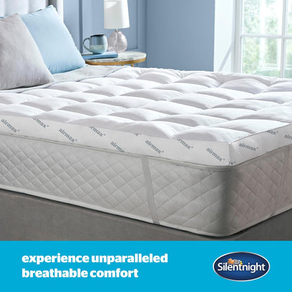 Silentnight Airmax 1000 Double Mattress Topper - Extra Thick Deep Fitted Mattress Enhancer with 10cm Thick Cushioning, Mesh Sides to Increase Airflow and Elasticated Straps - Double - 190x135cm