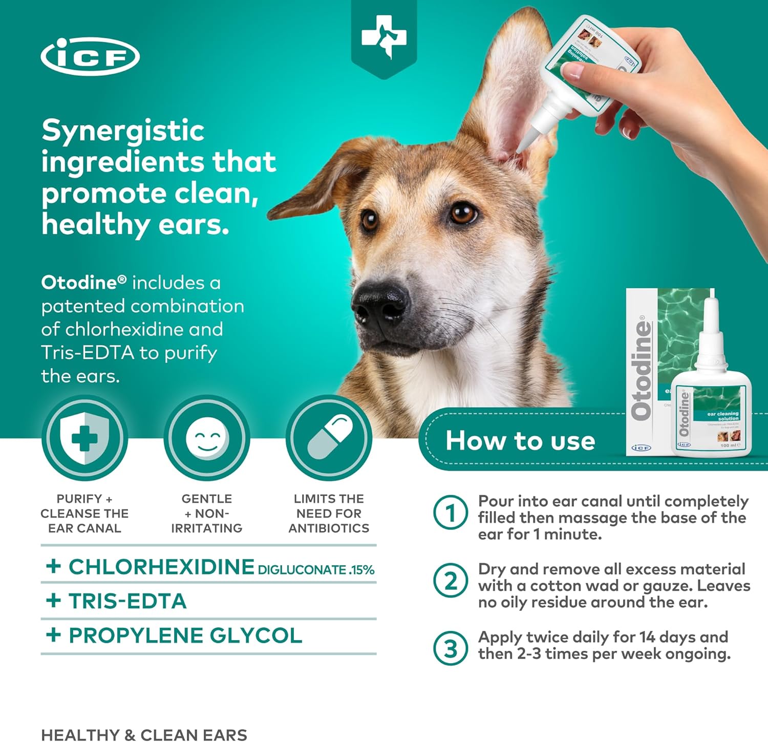 Otodine | Cat & Dog Ear Cleaner Solution | Dog Ear Drops to Stop Wax Build Up, Head Shaking, Discomfort, Ear Odour & Scratching | 100ml