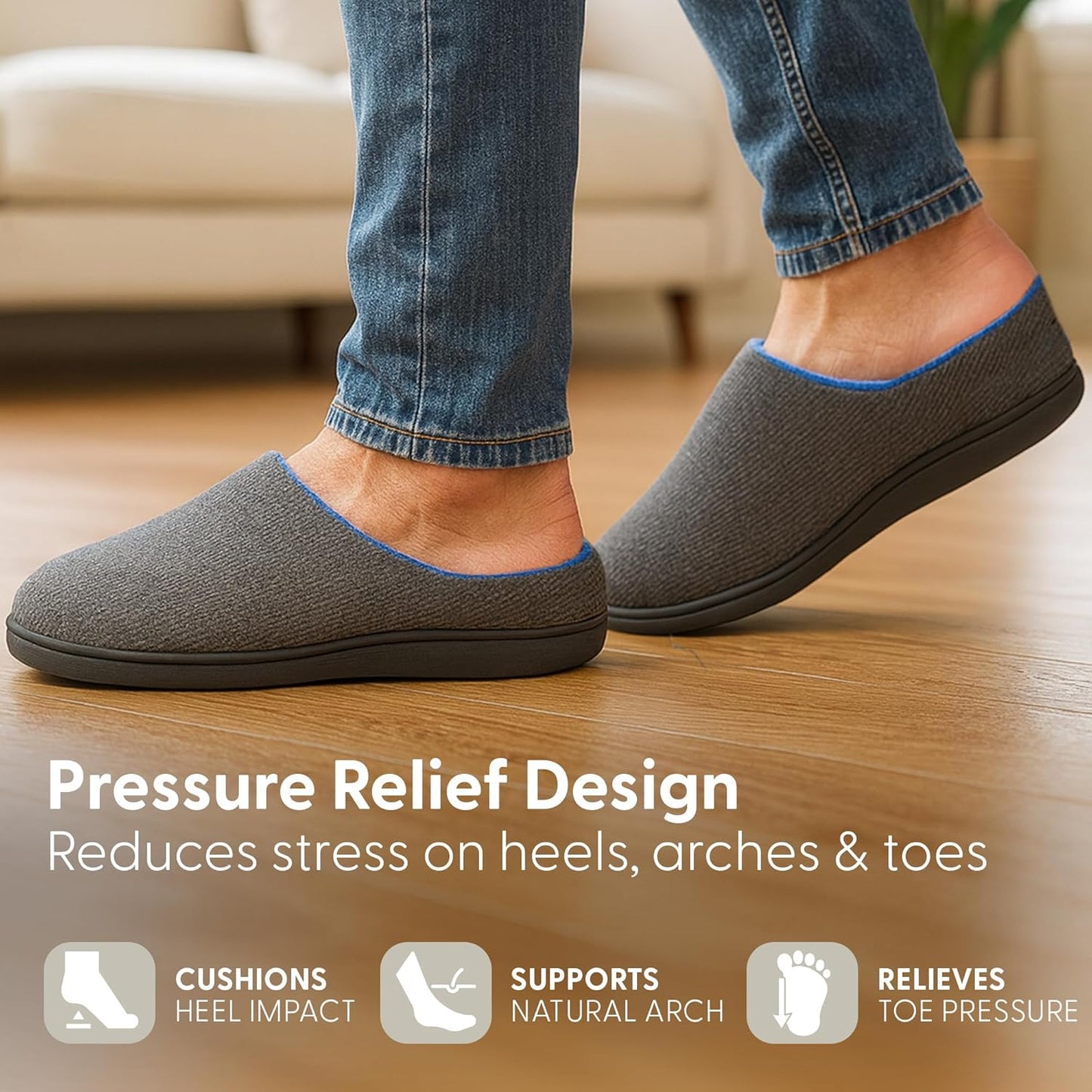 KEPLIN Men’s Memory Foam Slippers – Comfortable Indoor House Shoes for Men with Plush Cushioning, Anti-Slip Rubber Soles, Lightweight Design