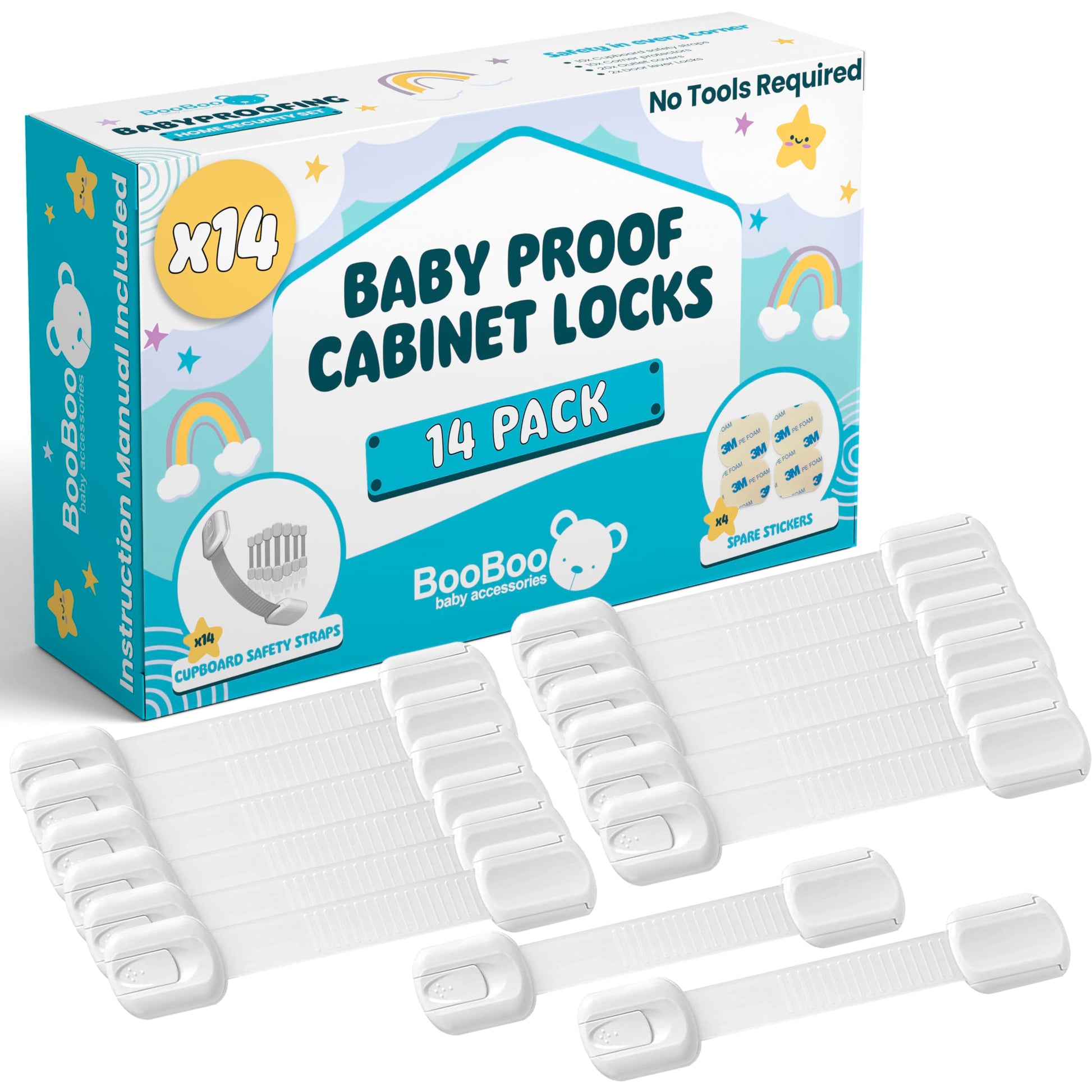 BooBoo® (10 PACK) Premium Child Locks For Kitchen Cupboards, Child Proof Cabinet Locks, Drawer Locks Baby Proofing Cabinets with No Drilling, Extra strong Adhesive + 4 Extra Stickers