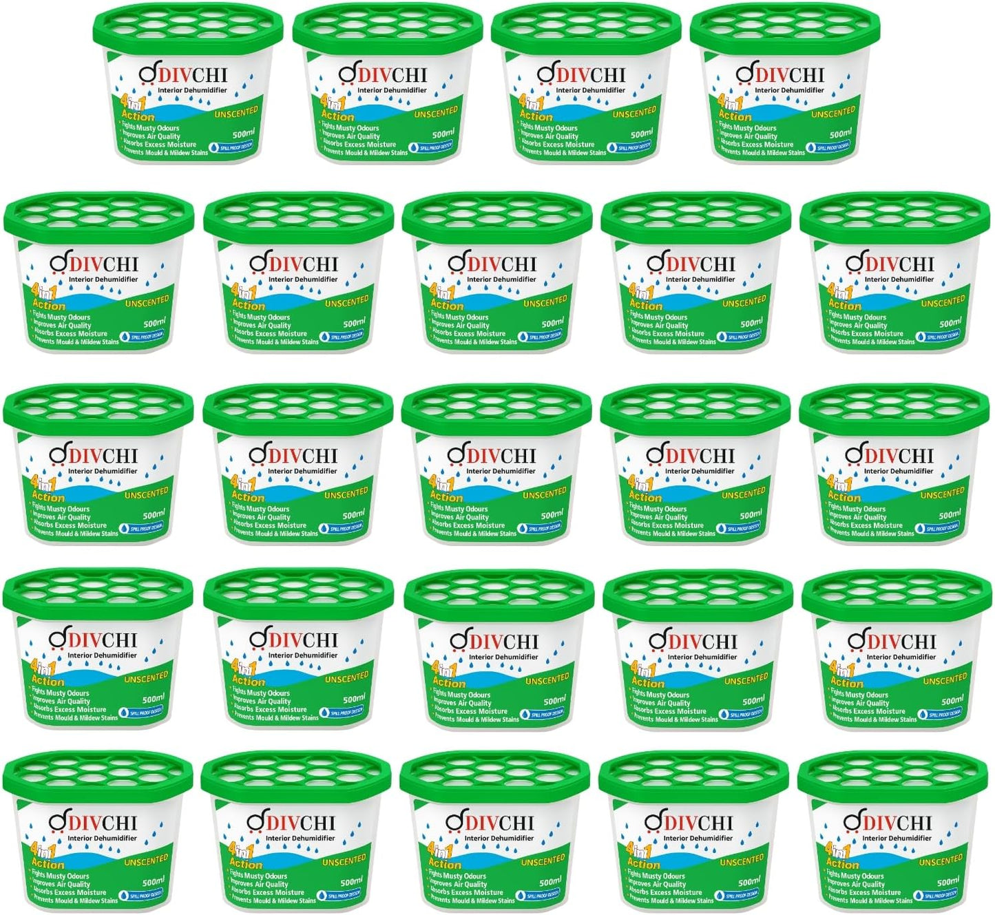 DIVCHI Dehumidifier Disposable 500ml Pack of 24 Condensation Remover Moisture Absorber Dehumidifiers for Damp, Mould, Moisture in Home, Kitchen, Bedroom, Caravan, Office, Garage, Bathroom, Basement