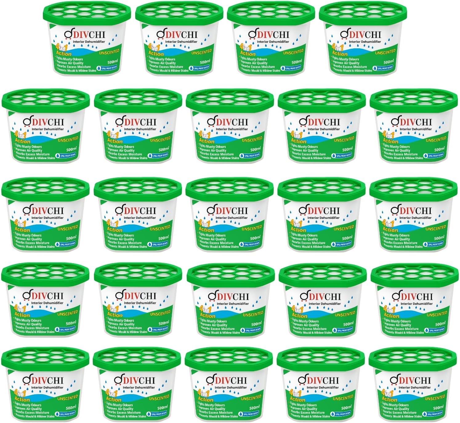 DIVCHI Dehumidifier Disposable 500ml Pack of 24 Condensation Remover Moisture Absorber Dehumidifiers for Damp, Mould, Moisture in Home, Kitchen, Bedroom, Caravan, Office, Garage, Bathroom, Basement