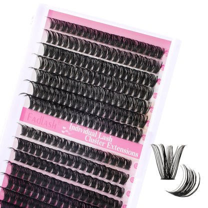 FADLASH DIY Lash Extension Kit Individual Lashes Clusters30P+40P D Curl 8-16mm Lash Bond and Seal, Clusters Lash Glue Remover and Eyelash Tweezers for Eyelash Extensions