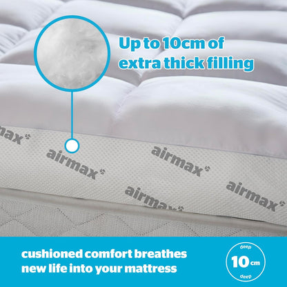 Silentnight Airmax 1000 Double Mattress Topper - Extra Thick Deep Fitted Mattress Enhancer with 10cm Thick Cushioning, Mesh Sides to Increase Airflow and Elasticated Straps - Double - 190x135cm