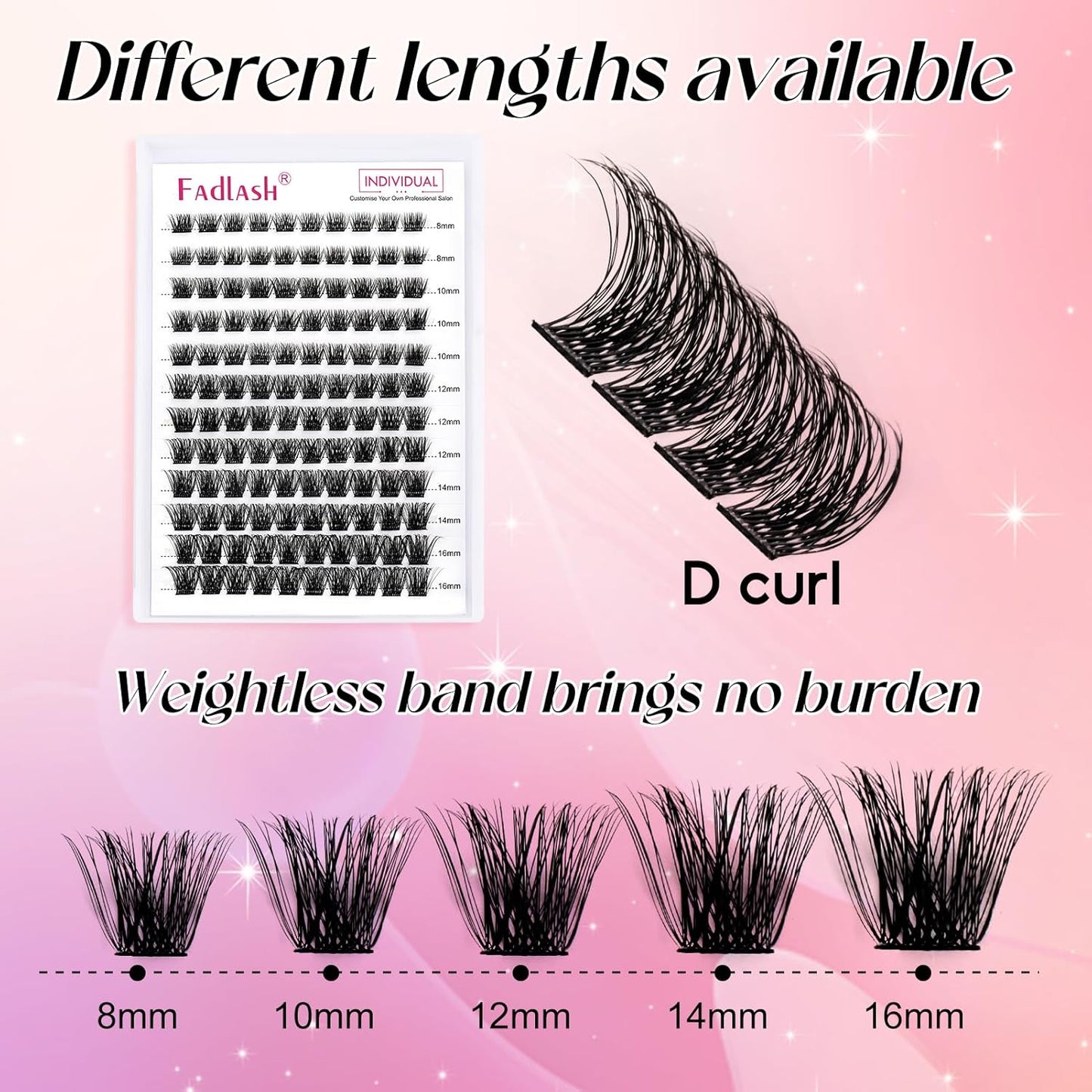 FADLASH Individual Cluster Lashes Extensions 120Pcs 40D 0.07 D Curl 8-16mm Mixed Trays Eyelashes DIY Multiple Shapes Eyelash Customize Your Look at Home for Beginners