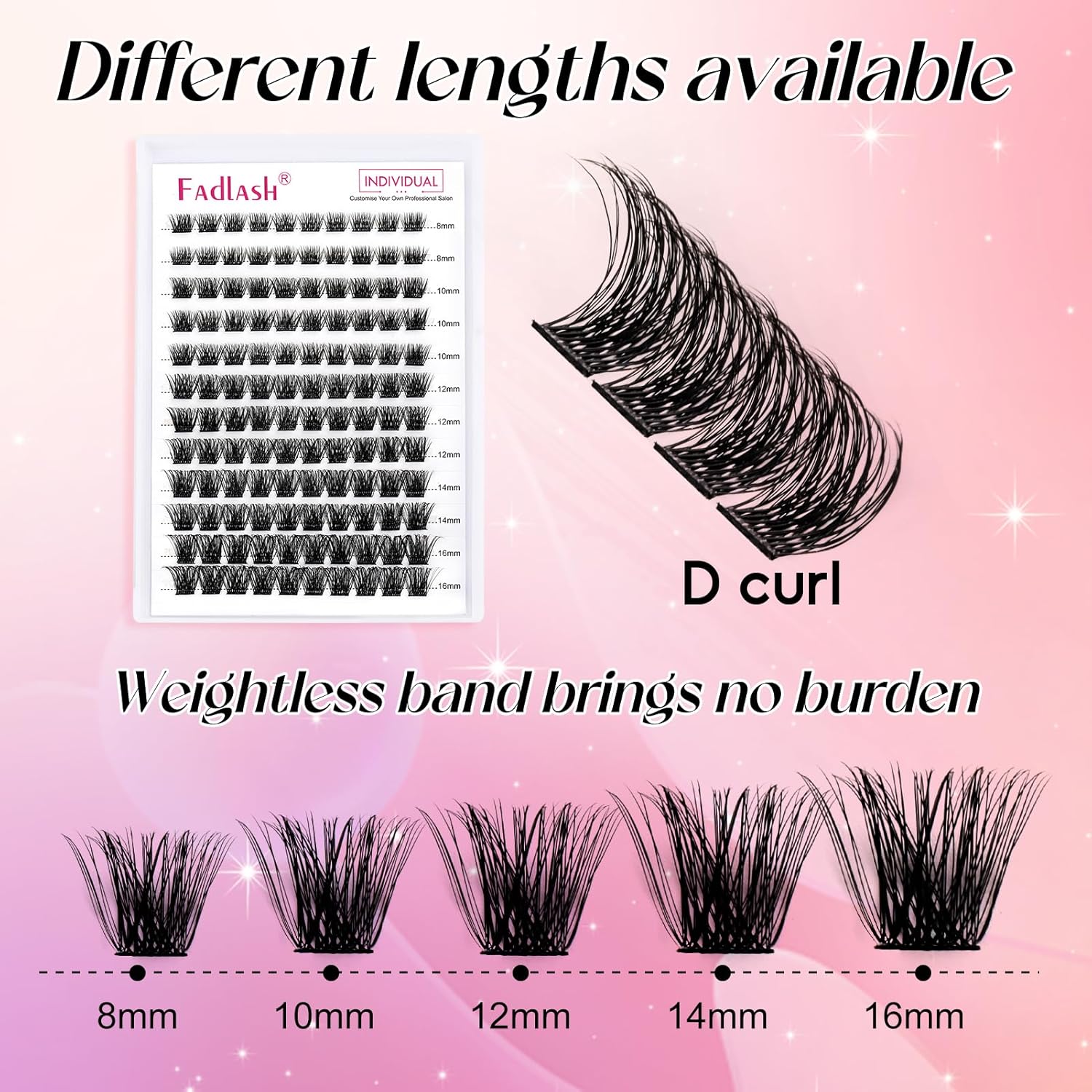 FADLASH Individual Cluster Lashes Extensions 120Pcs 40D 0.07 D Curl 8-16mm Mixed Trays Eyelashes DIY Multiple Shapes Eyelash Customize Your Look at Home for Beginners