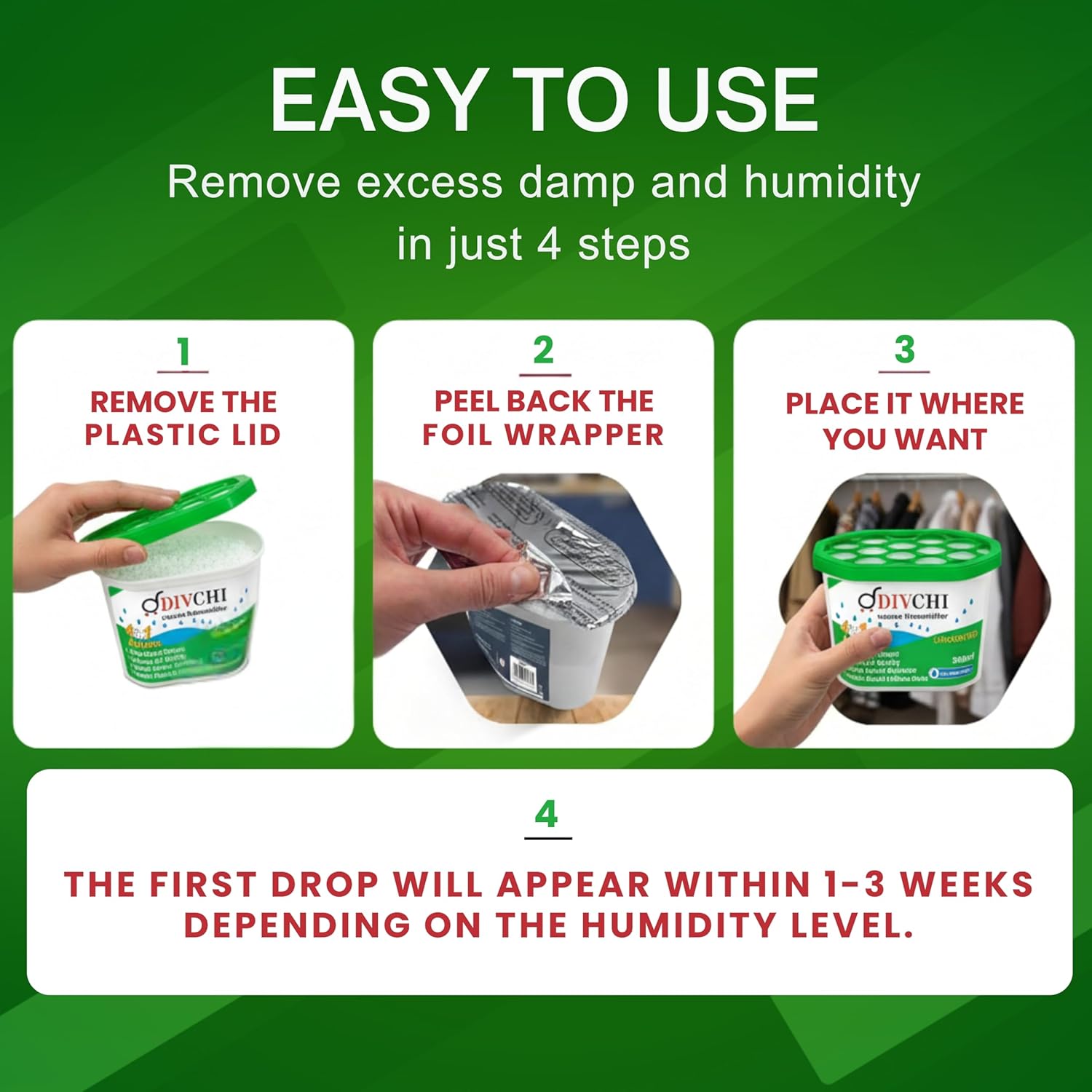 DIVCHI Dehumidifier Disposable 500ml Pack of 24 Condensation Remover Moisture Absorber Dehumidifiers for Damp, Mould, Moisture in Home, Kitchen, Bedroom, Caravan, Office, Garage, Bathroom, Basement