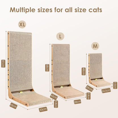 EHEYCIGA 68cm L-Shape Vertical Cardboard Scratching Board for Indoor Cats, Large Scratch Pad With Ball Toy