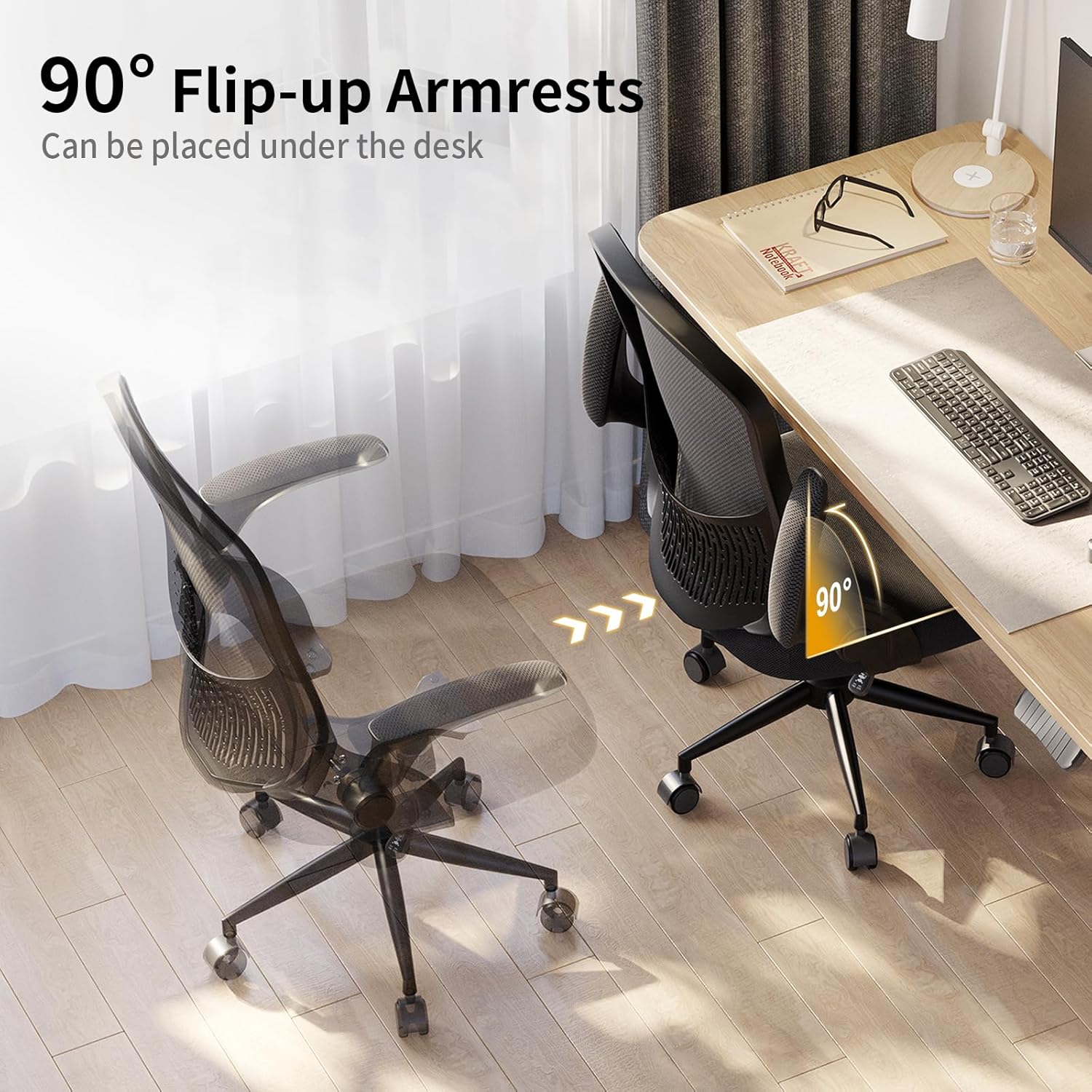 naspaluro Computer Desk Chair, Ergonomic Office Chair with 3D Lumbar Support, Flip-up Armrests Mesh Chair with Metal Claws, Mid-Back Home Office Chair-Black