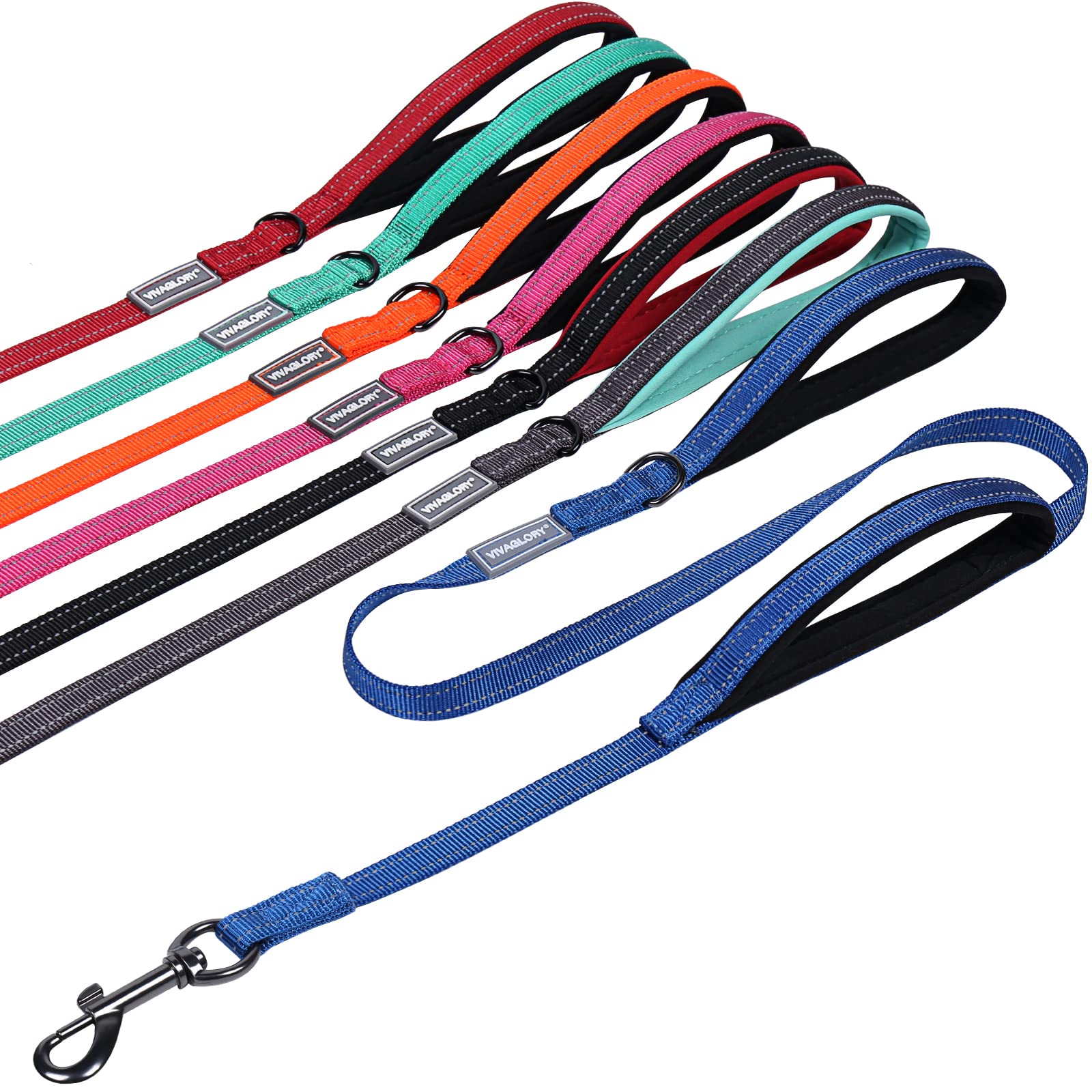Traffic Handle Dog Lead, Soft Two Padded Handles Dog Leash, Strong Reflective & Metal Hook Training Dog Lead, Black