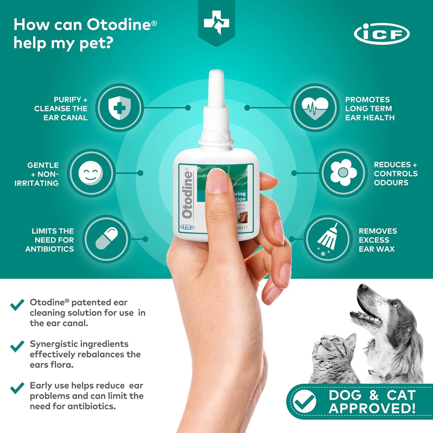 Otodine | Cat & Dog Ear Cleaner Solution | Dog Ear Drops to Stop Wax Build Up, Head Shaking, Discomfort, Ear Odour & Scratching | 100ml