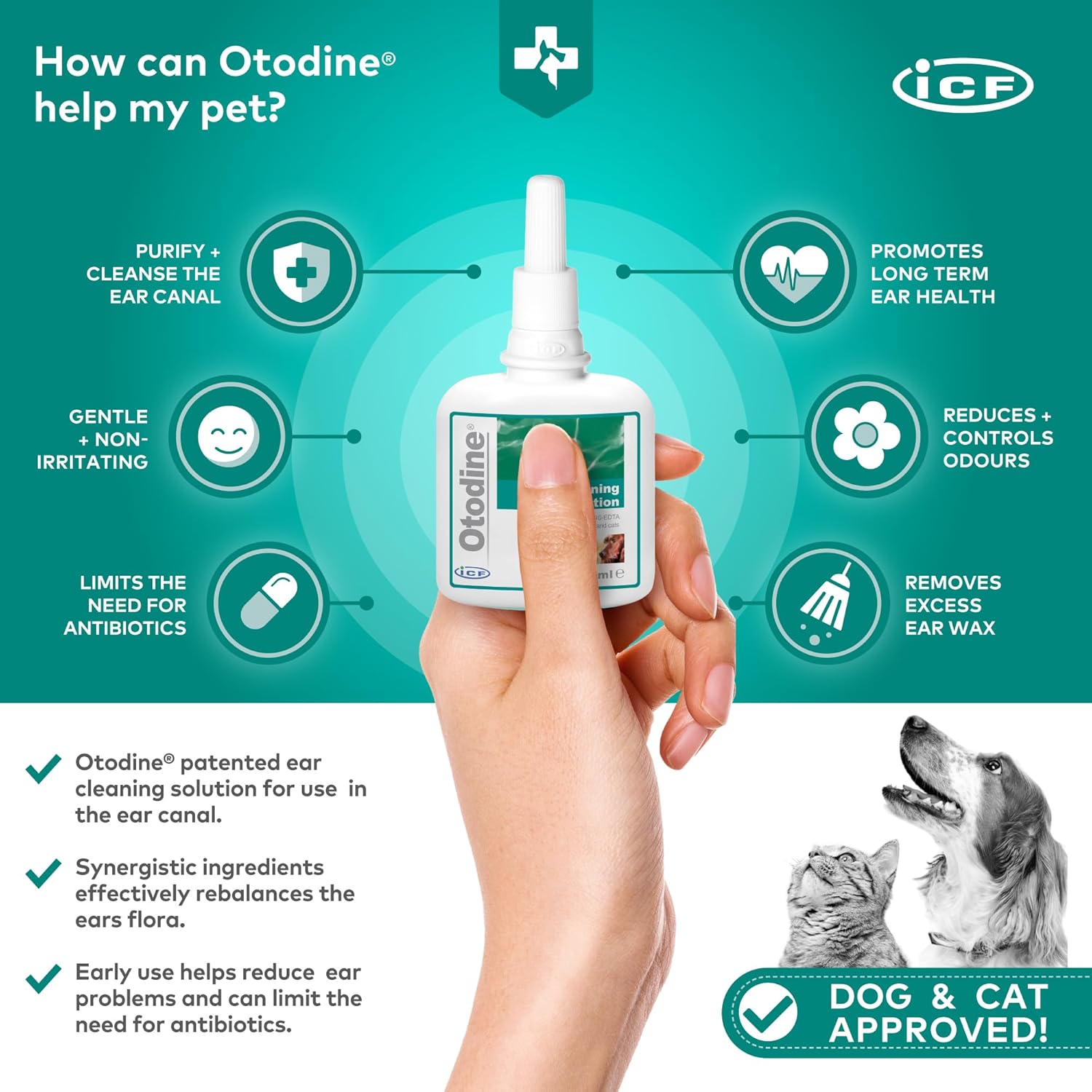 Otodine | Cat & Dog Ear Cleaner Solution | Dog Ear Drops to Stop Wax Build Up, Head Shaking, Discomfort, Ear Odour & Scratching | 100ml