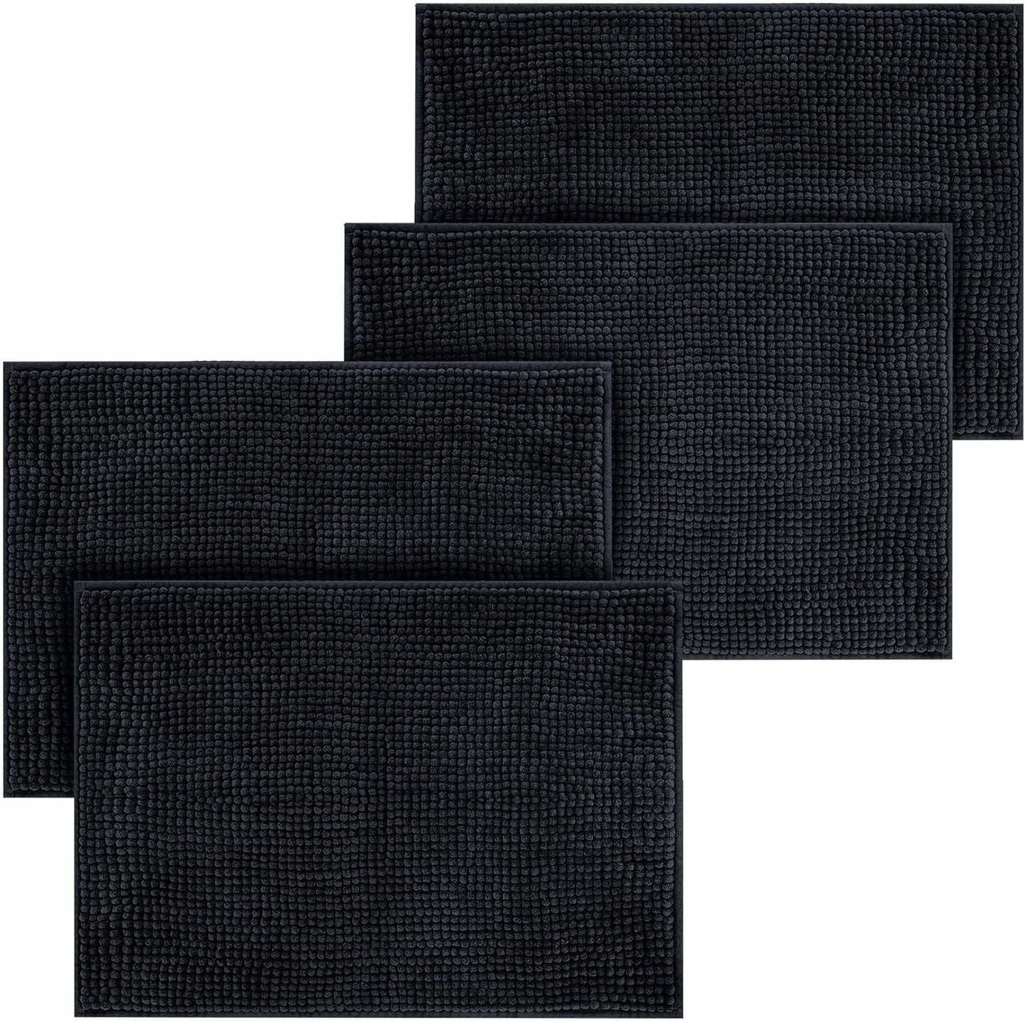 Bath Mat Non Slip Anti Mould 40 x 60 cm – Grey Chenille Bathroom Mat Extra Soft & Fluffy Bathmat Machine Washable Super Water Absorption Shower Mat