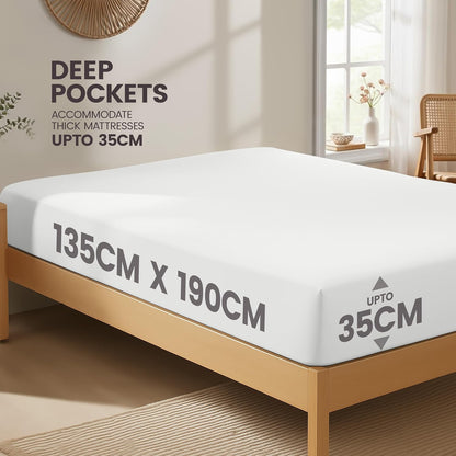 Utopia Bedding Fitted Sheet Double, White - Deep Pocket 14 inch (35 cm) - Easy Care - OEKO-TEX Certified - Soft Brushed Microfibre Fabric - Shrinkage and Fade Resistant - Bottom Sheet