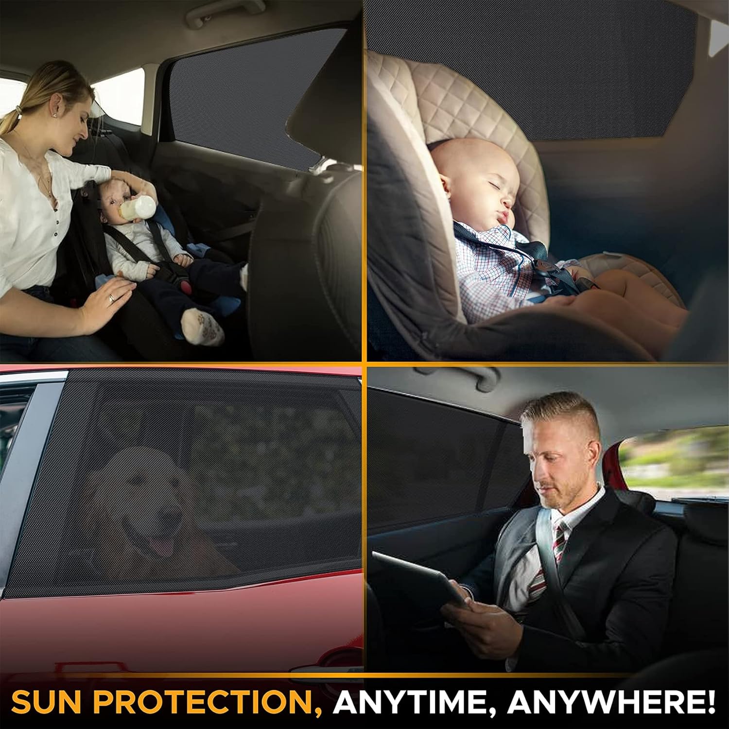Car Rear Children's Window Shades for Baby (Pack of Two) - Stretchable & Breathable Window Screens for Sun Protection Sunshade, Car Window Shade All-round Protection for Kids - Fits Most Vehicles