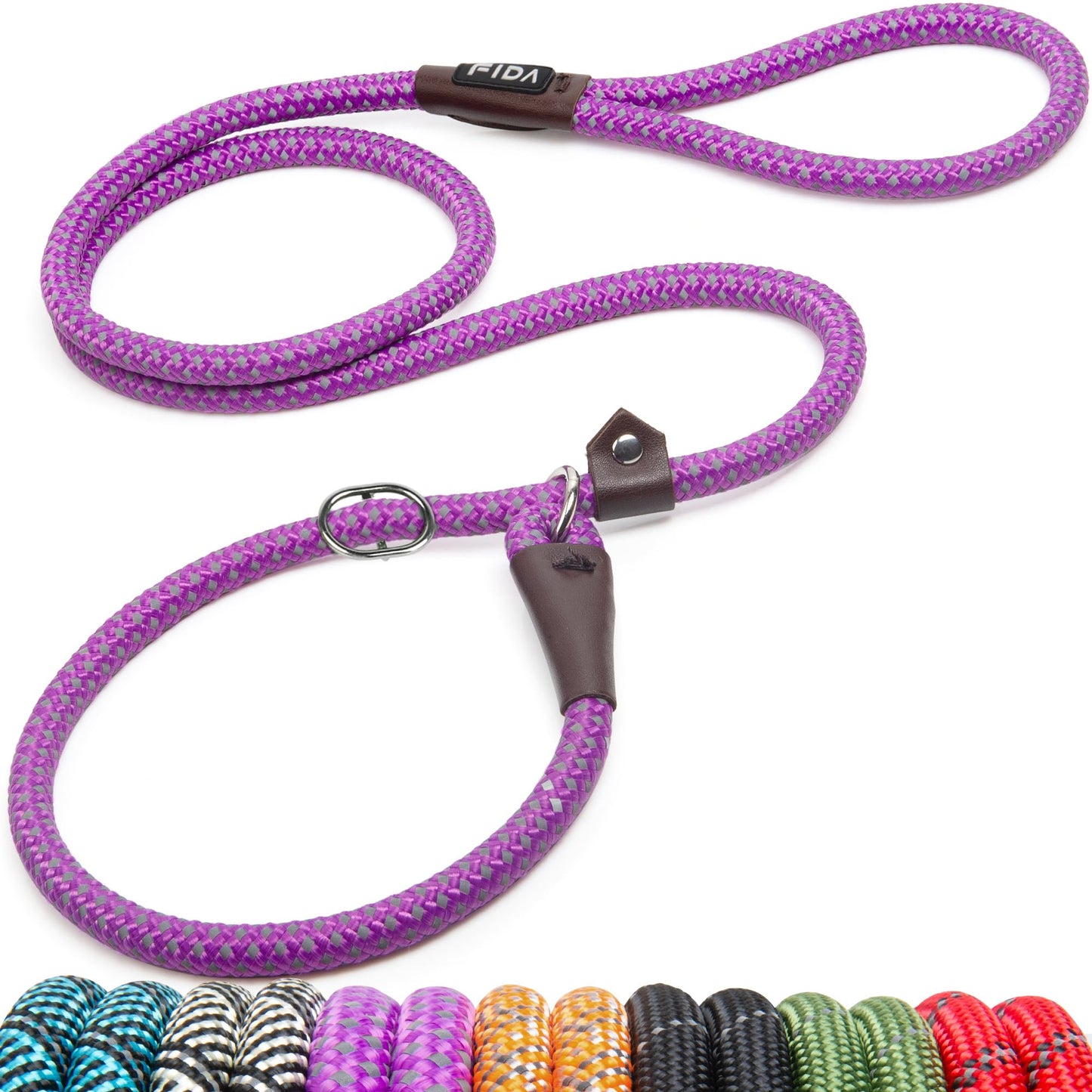 Fida Slip Rope Dog Lead | 1.8m, One-Size-Fits-All, Slip-On Rope Leash. Easy to Slip On, No Collar or Harness Needed. Durable & Weather Resistant Climbers Rope with Reflective Stitching (Green)