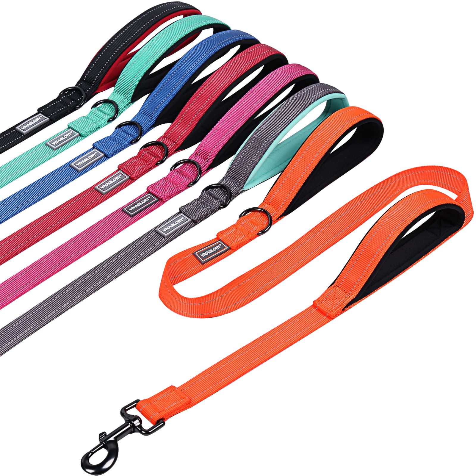 Traffic Handle Dog Lead, Soft Two Padded Handles Dog Leash, Strong Reflective & Metal Hook Training Dog Lead, Black