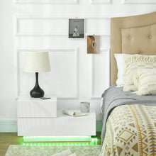 HOMCOM Bedside Table with LED Light, Nightstand with 2 Drawers and High Gloss Front, USB Powered Side Table with Remote for Bedroom, Living Room, White