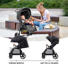 Kinderkraft GRANDE PLUS Stroller pushchair for toddlers from Birth to 22 kg, Extra-large hood, Lie-flat position, Folding with one hand, Shock absorption on all wheels, Black