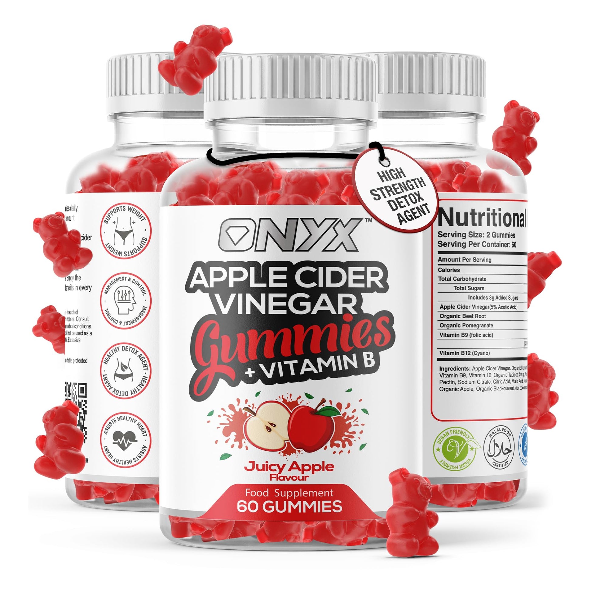 Onyx Marine Collagen 2200mg with Hyaluronic Acid & Biotin - High Strength Collagen Supplements for Women & Men - 60 Vegan Gummies