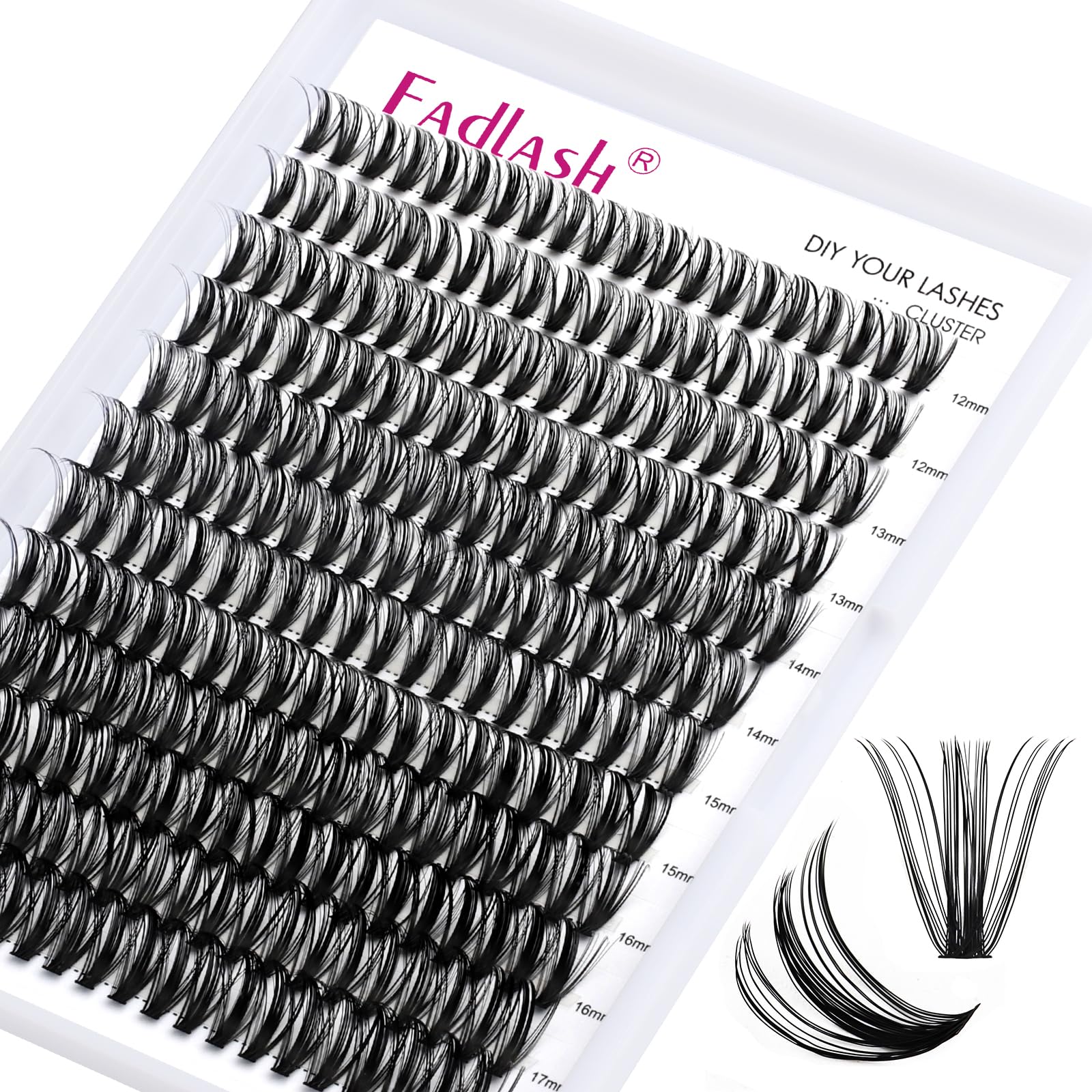 FADLASH DIY Lash Extension Kit Individual Lashes Clusters30P+40P D Curl 8-16mm Lash Bond and Seal, Clusters Lash Glue Remover and Eyelash Tweezers for Eyelash Extensions