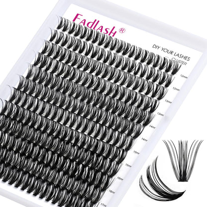 FADLASH DIY Lash Extension Kit Individual Lashes Clusters30P+40P D Curl 8-16mm Lash Bond and Seal, Clusters Lash Glue Remover and Eyelash Tweezers for Eyelash Extensions