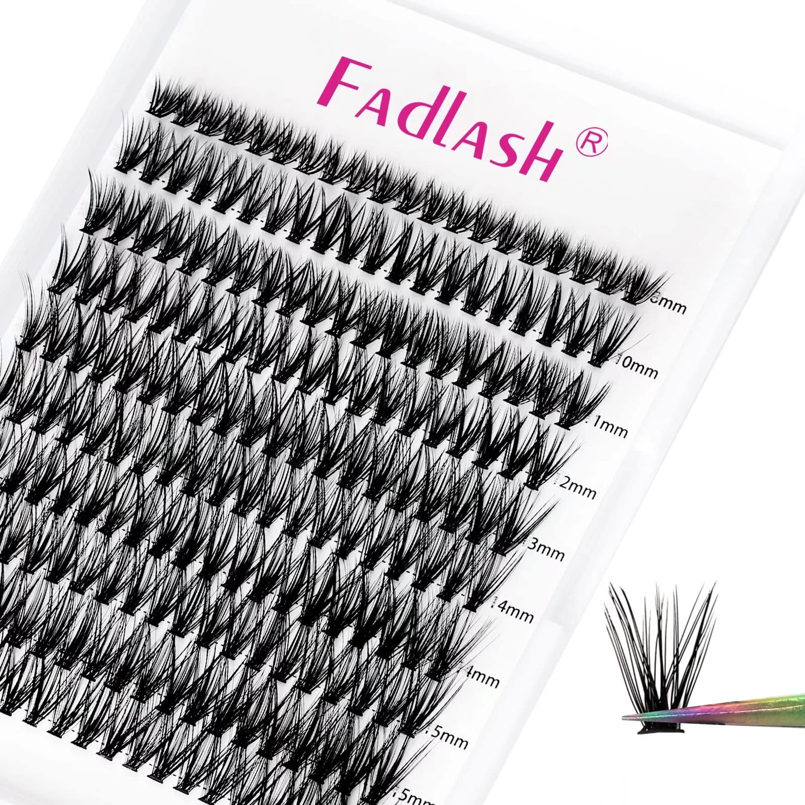 FADLASH DIY Lash Extension Kit Individual Lashes Clusters30P+40P D Curl 8-16mm Lash Bond and Seal, Clusters Lash Glue Remover and Eyelash Tweezers for Eyelash Extensions