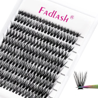 FADLASH DIY Lash Extension Kit Individual Lashes Clusters30P+40P D Curl 8-16mm Lash Bond and Seal, Clusters Lash Glue Remover and Eyelash Tweezers for Eyelash Extensions
