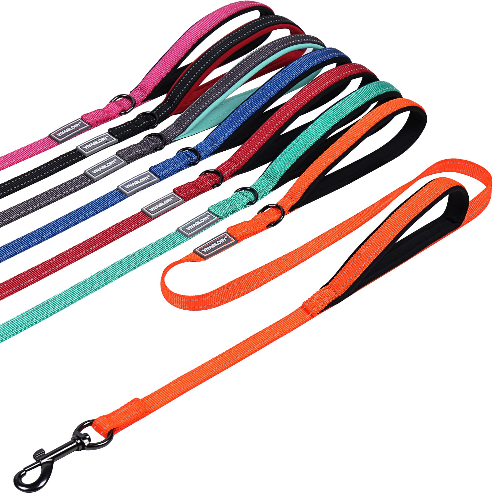 Traffic Handle Dog Lead, Soft Two Padded Handles Dog Leash, Strong Reflective & Metal Hook Training Dog Lead, Black