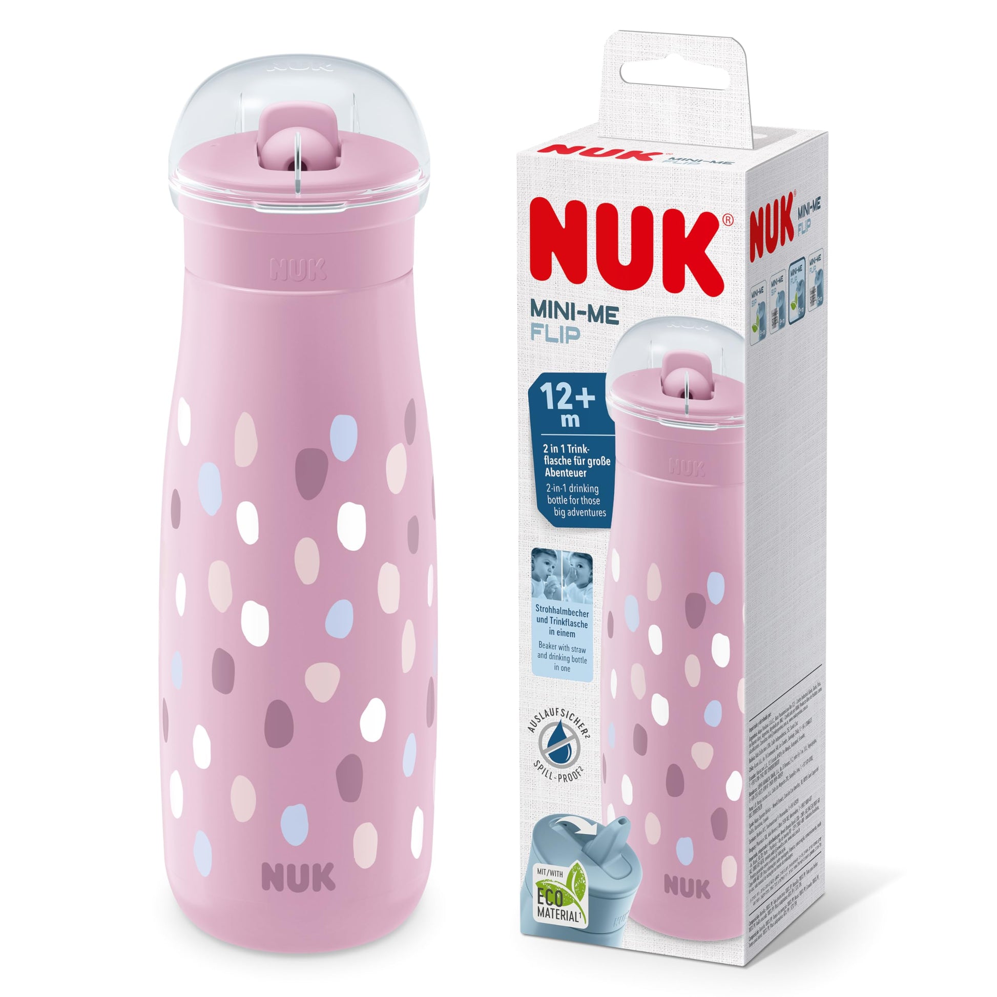 NUK Kiddy Cup Toddler Cup | 12+ Months | 300 ml | Leak-Proof Toughened Spout | Clip & Protective Cap | BPA-Free | Pink