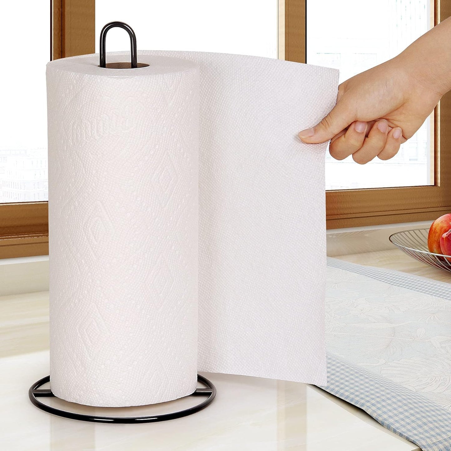 Kitchen Roll Holder Free Standing, OBODING, Paper Towel Holder Countertop, Black Kitchen Towel Holders for Standard and Large Sized Rolls, for Kitchen Countertop and Dining Table (Black)