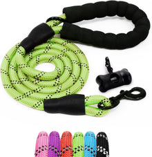 1.5m (5ft) Slip-On Dog Lead - One-Size-Fits-All Leash with Soft Padded Handle & Highly Reflective Threads - Durable & Weather Resistant Climbers Rope for Dogs - Waste bag dispenser included