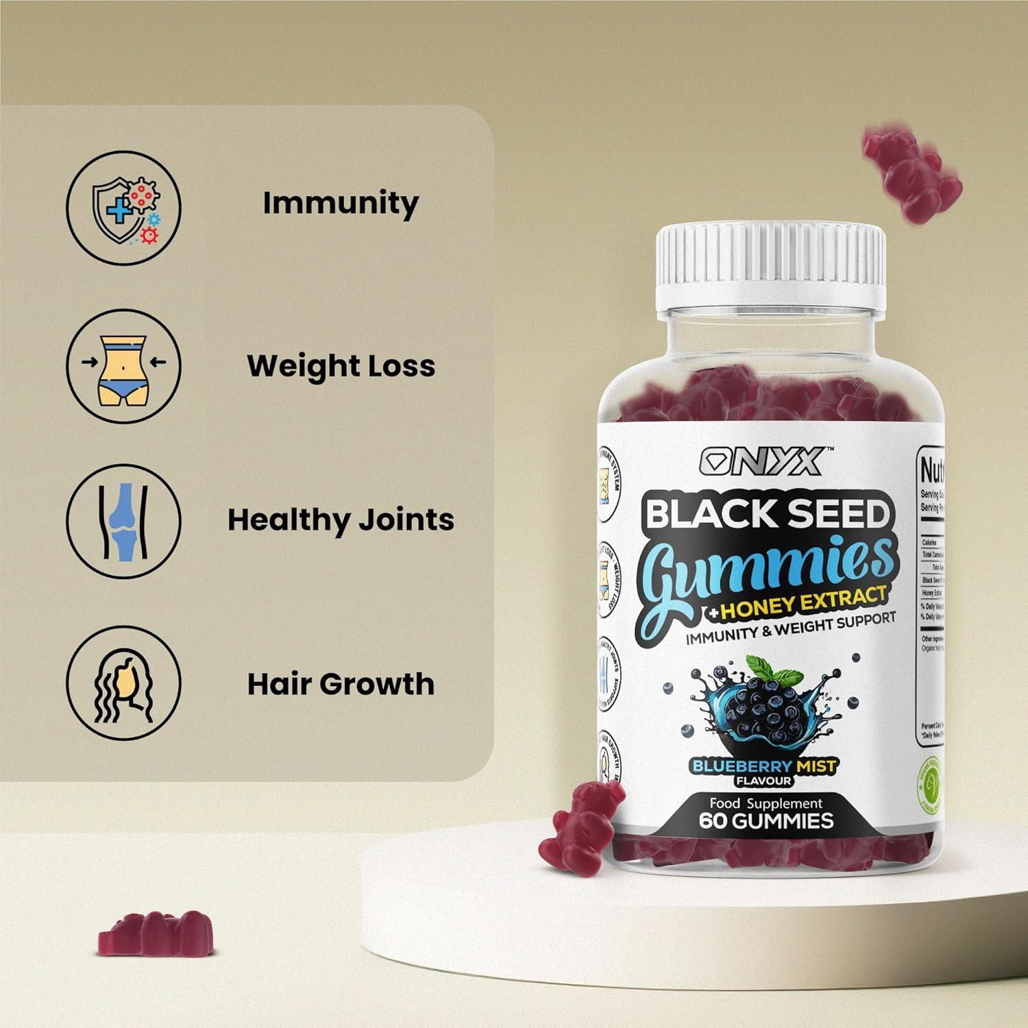 Black Seed Oil Gummies 2000mg with Honey Extract – Halal, Immunity & Weight Support, Hair Growth & Joint Support, Vegan & Vegetarian – 60 Gummies (30 Servings)