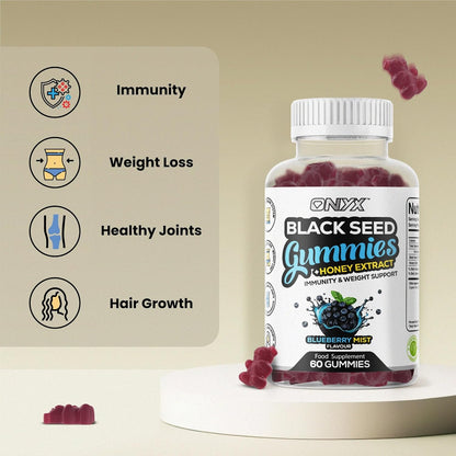 Black Seed Oil Gummies 2000mg with Honey Extract – Halal, Immunity & Weight Support, Hair Growth & Joint Support, Vegan & Vegetarian – 60 Gummies (30 Servings)