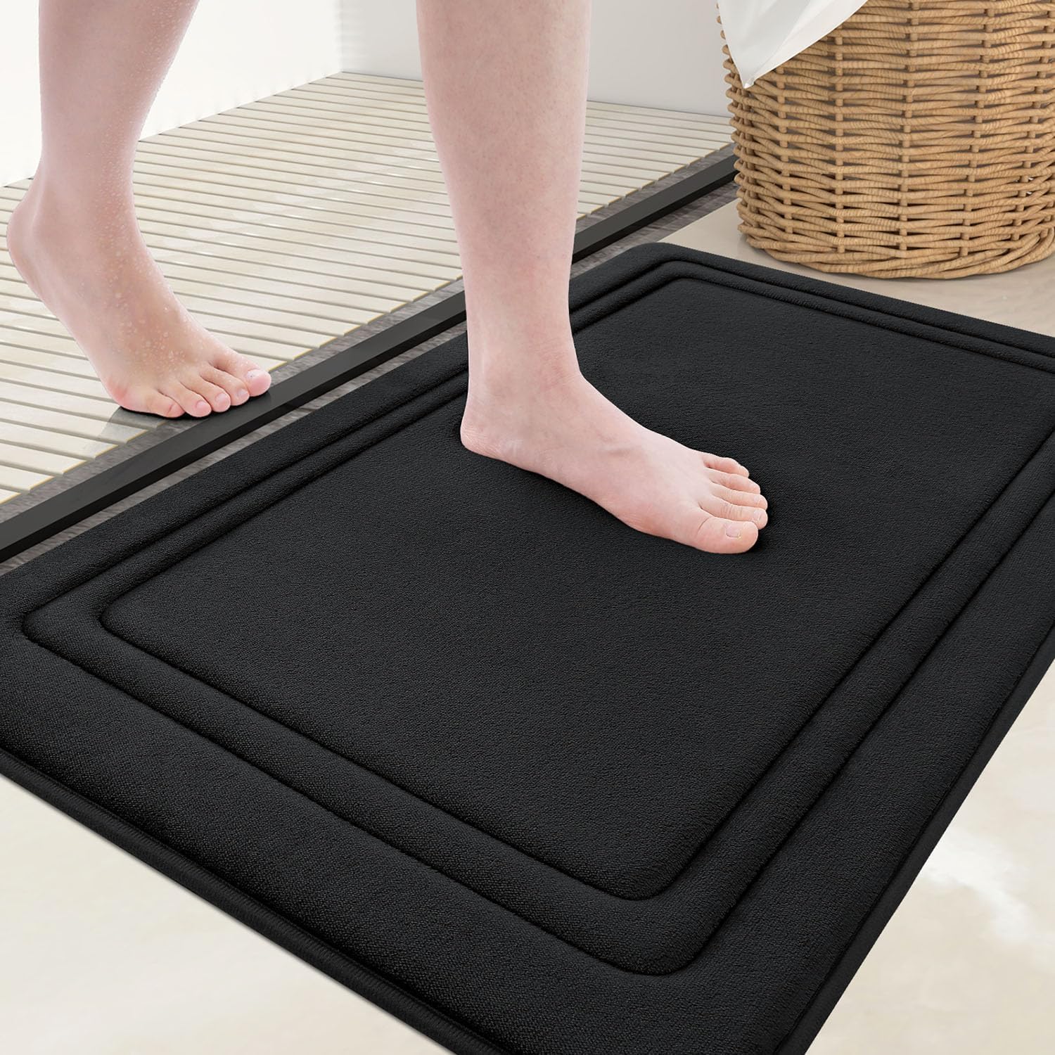 smiry Memory Foam Bath Mat - 40 x 60cm, Non-Slip, Super Absorbent, Comfortable - Machine-Washable Floor Rug, Dark Grey