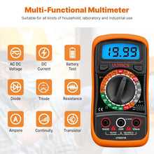 ULTRICS Digital Multimeter, Voltmeter Ammeter Ohmmeter Circuit Checker with Backlight LCD Test Leads, Portable Multi Tester Measures OHM AC DC Voltage Current Resistance Continuity Diodes Transistor