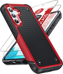 LeYi Armour Case Compatible with Samsung Galaxy A54 5G, Galaxy A54 Phone Cover with 2 Pack Tempered Glass Screen Protectors, Heavy Duty Hard PC Textured Shockproof Back Case Red