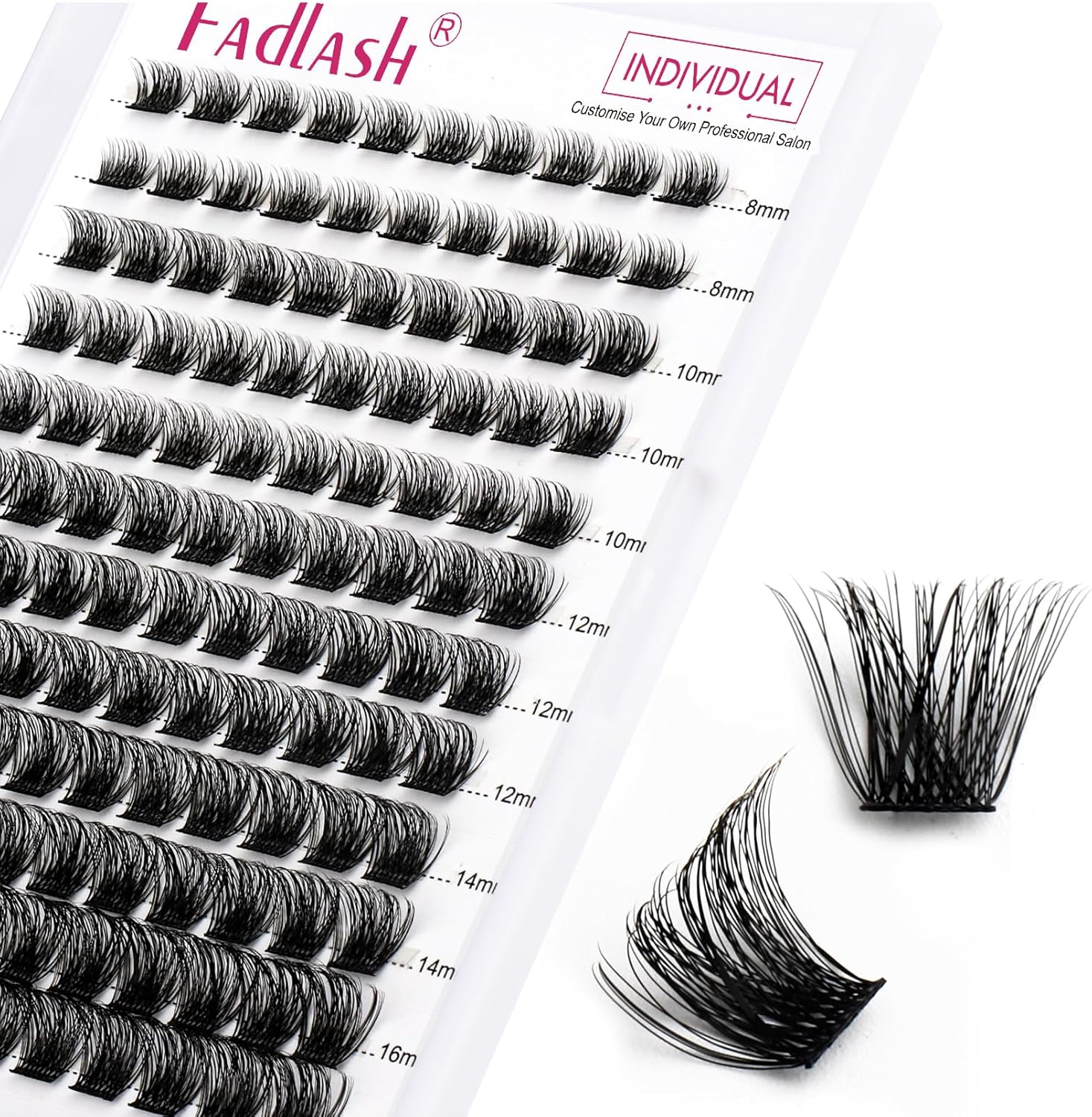 FADLASH Individual Cluster Lashes Extensions 120Pcs 40D 0.07 D Curl 8-16mm Mixed Trays Eyelashes DIY Multiple Shapes Eyelash Customize Your Look at Home for Beginners