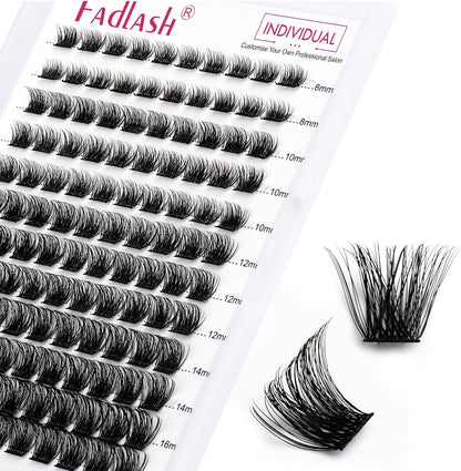 FADLASH Individual Cluster Lashes Extensions 120Pcs 40D 0.07 D Curl 8-16mm Mixed Trays Eyelashes DIY Multiple Shapes Eyelash Customize Your Look at Home for Beginners