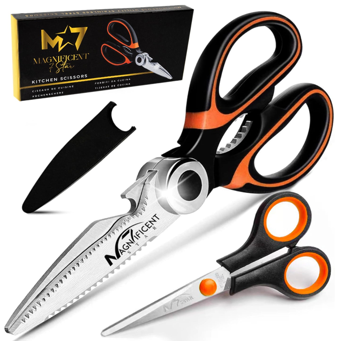 Magnificent Kitchen Scissor, Heavy Duty Scissors for Kitchen Use with Safety Cover & Soft Grip & Multi-Functional Utility Scissors, Shears for Meat Poultry Herbs Cutting, Bottle Jar Opener